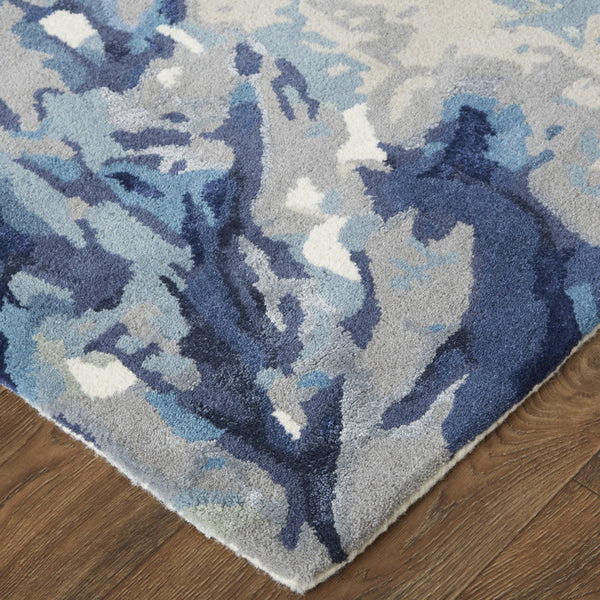 Homeroots 9' X 12' Blue Wool Floral Hand Tufted Area Rug  Wool 513410