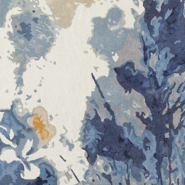 Homeroots 10' X 14' Blue Wool Floral Hand Tufted Area Rug  Wool 513411