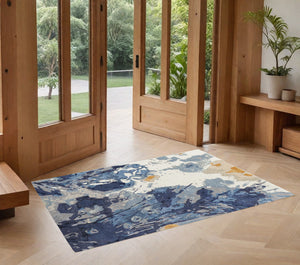 Homeroots 2' X 3' Blue Wool Floral Hand Tufted Area Rug  Wool 513412