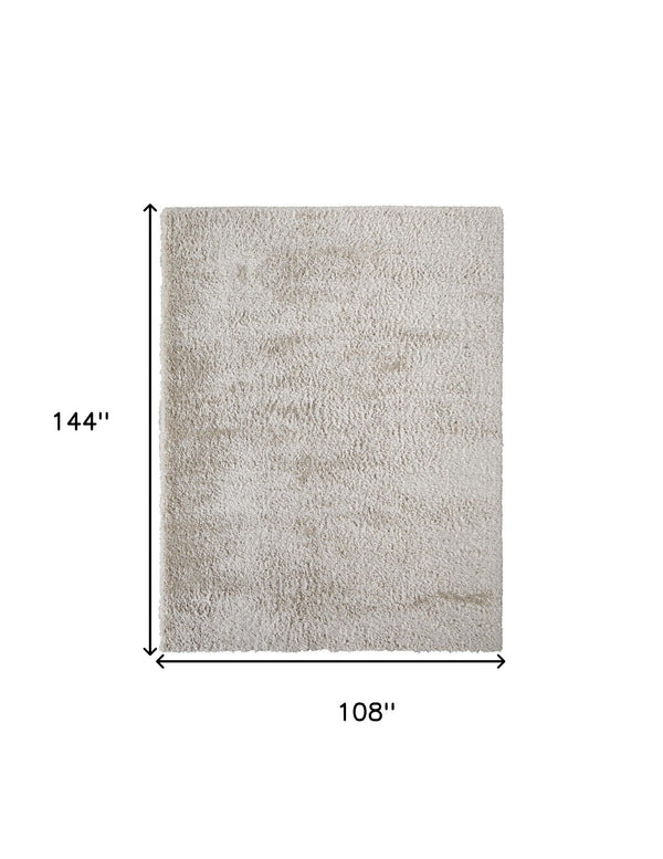 Homeroots 9' X 12' Ivory Shag Power Loom Stain Resistant Area Rug Ivory Polyester 513415