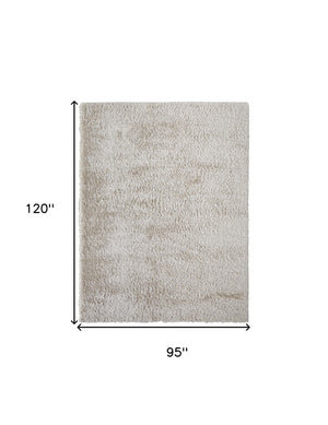 Homeroots 8' X 10' Ivory Shag Power Loom Stain Resistant Area Rug Ivory Polyester 513416