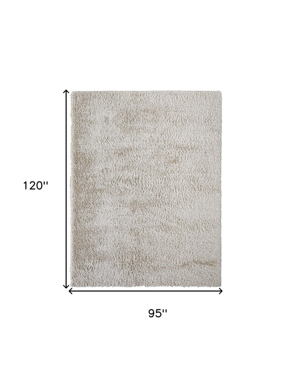 Homeroots 8' X 10' Ivory Shag Power Loom Stain Resistant Area Rug Ivory Polyester 513416