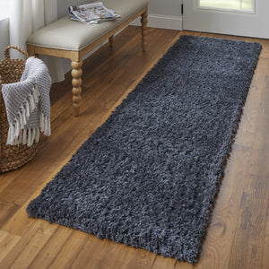 Homeroots 8' Black Shag Power Loom Runner Rug Black Polypropylene,Polyester 513425