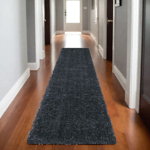 Homeroots 8' Black Shag Power Loom Runner Rug Black Polypropylene,Polyester 513425