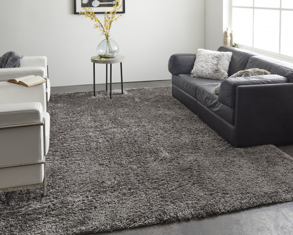 Homeroots 4' X 6' Gray Shag Power Loom Stain Resistant Area Rug Gray Polyester 513427