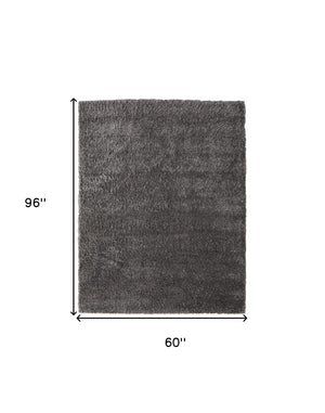 Homeroots 5' X 8' Gray Shag Power Loom Stain Resistant Area Rug Gray Polyester 513428