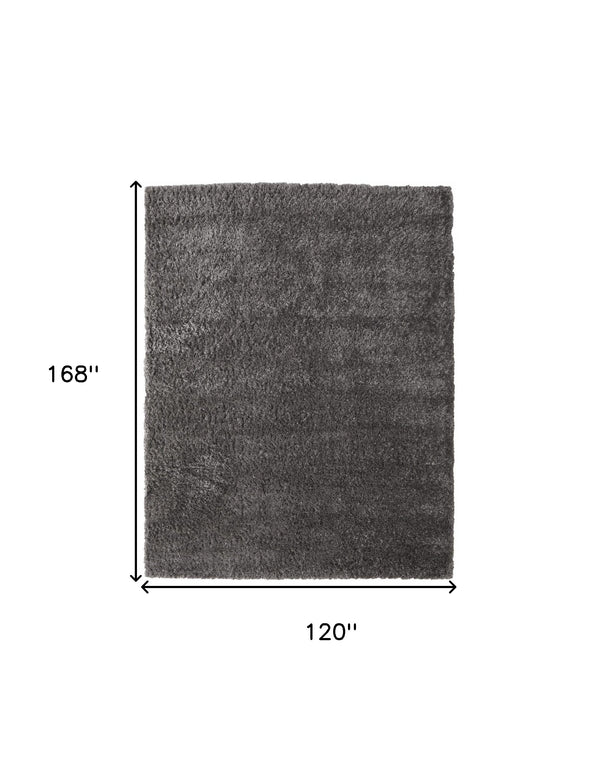Homeroots 10' X 14' Gray Shag Power Loom Stain Resistant Area Rug Gray Polyester 513431