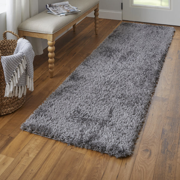 Homeroots 8' Gray Shag Power Loom Runner Rug Gray Polypropylene,Polyester 513432