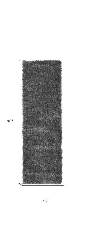 Homeroots 8' Gray Shag Power Loom Runner Rug Gray Polypropylene,Polyester 513432