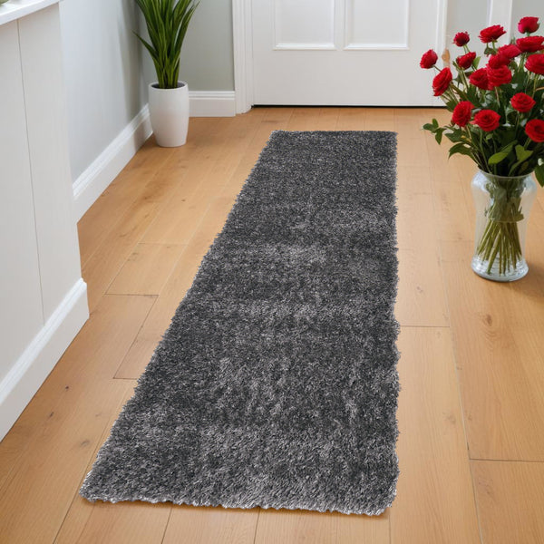 Homeroots 8' Gray Shag Power Loom Runner Rug Gray Polypropylene,Polyester 513432