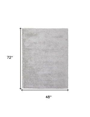 Homeroots 4' X 6' Silver And Gray Shag Power Loom Stain Resistant Area Rug Silver,Gray Polyester 513434