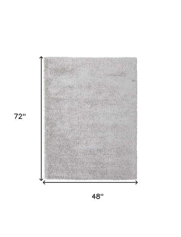 Homeroots 4' X 6' Silver And Gray Shag Power Loom Stain Resistant Area Rug Silver,Gray Polyester 513434