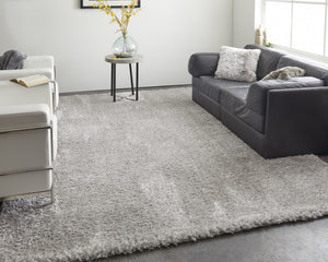 Homeroots 4' X 6' Silver And Gray Shag Power Loom Stain Resistant Area Rug Silver,Gray Polyester 513434