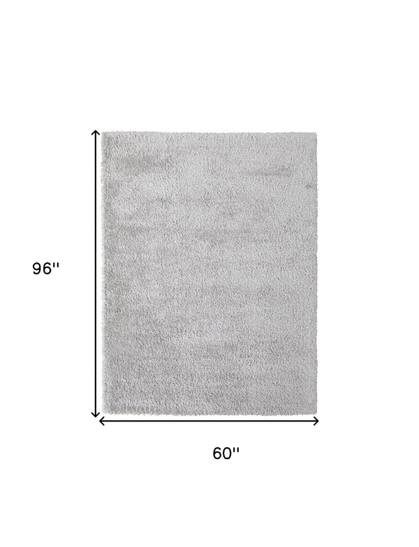 Homeroots 5' X 8' Silver And Gray Shag Power Loom Stain Resistant Area Rug Silver,Gray Polyester 513435