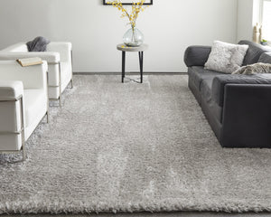 Homeroots 9' X 12' Silver And Gray Shag Power Loom Stain Resistant Area Rug Silver,Gray Polyester 513436