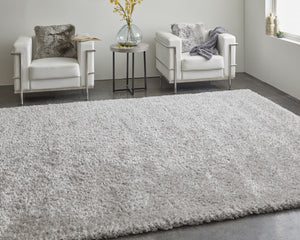 Homeroots 9' X 12' Silver And Gray Shag Power Loom Stain Resistant Area Rug Silver,Gray Polyester 513436