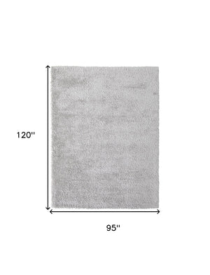 Homeroots 8' X 10' Silver And Gray Shag Power Loom Stain Resistant Area Rug Silver,Gray Polyester 513437