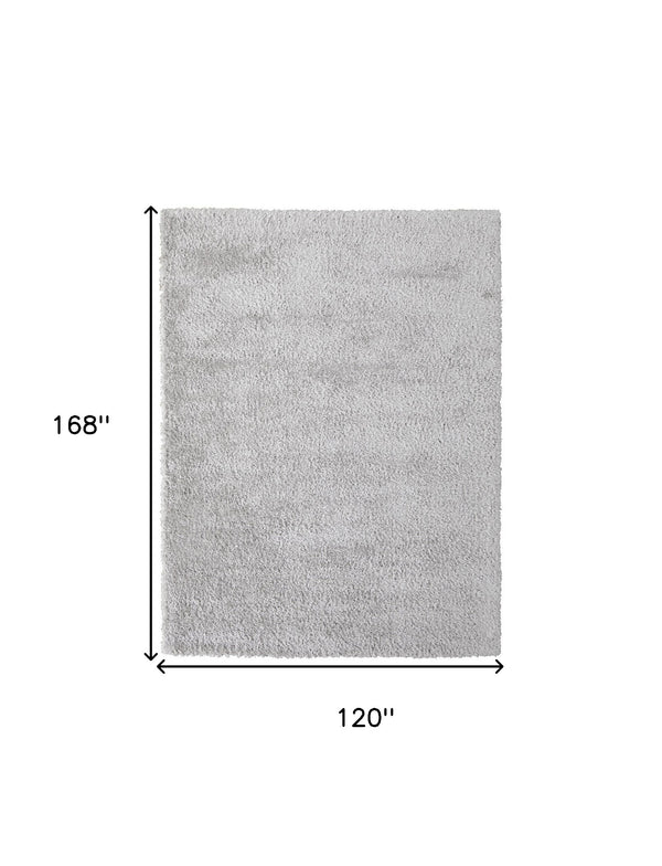 Homeroots 10' X 14' Silver And Gray Shag Power Loom Stain Resistant Area Rug Silver,Gray Polyester 513438