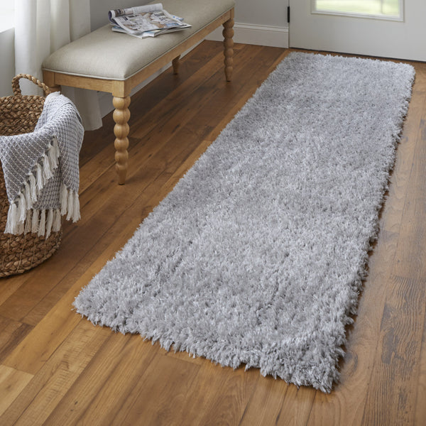 Homeroots 8' Gray Shag Power Loom Runner Rug Silver,Gray Polypropylene,Polyester 513439