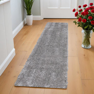 Homeroots 8' Gray Shag Power Loom Runner Rug Silver,Gray Polypropylene,Polyester 513439