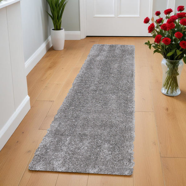 Homeroots 8' Gray Shag Power Loom Runner Rug Silver,Gray Polypropylene,Polyester 513439