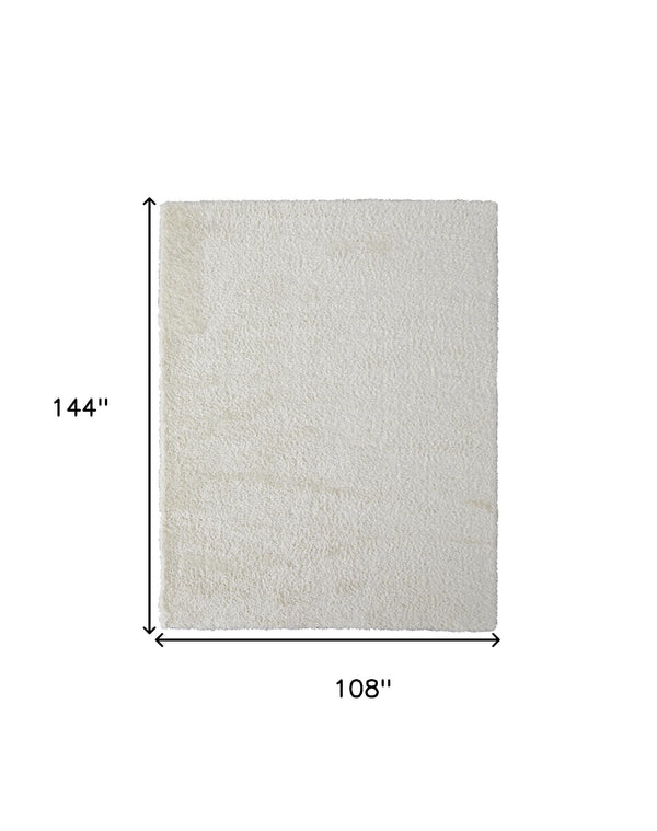 Homeroots 9' X 12' White Shag Power Loom Stain Resistant Area Rug White Polyester 513443