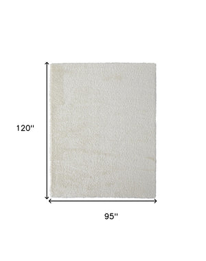 Homeroots 8' X 10' White Shag Power Loom Stain Resistant Area Rug White Polyester 513444