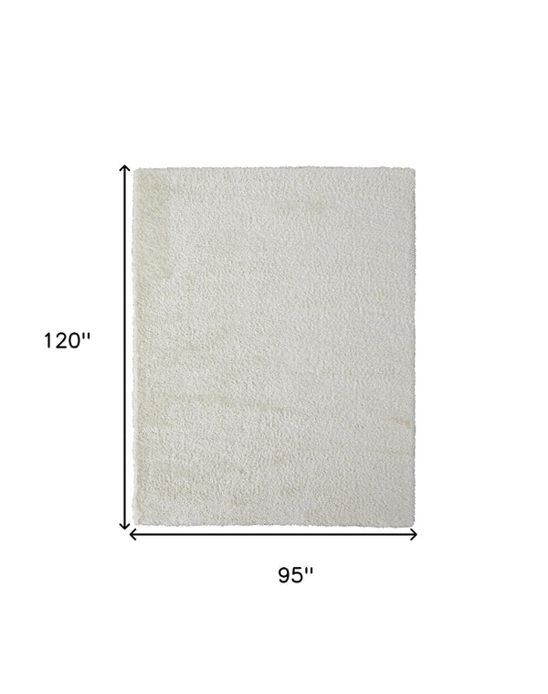 Homeroots 8' X 10' White Shag Power Loom Stain Resistant Area Rug White Polyester 513444