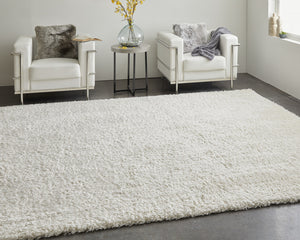 Homeroots 8' X 10' White Shag Power Loom Stain Resistant Area Rug White Polyester 513444
