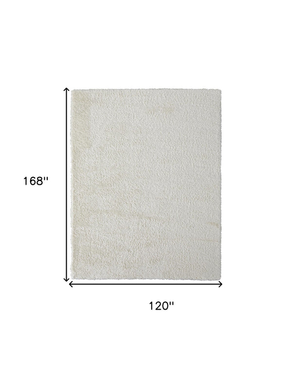 Homeroots 10' X 14' White Shag Power Loom Stain Resistant Area Rug White Polyester 513445