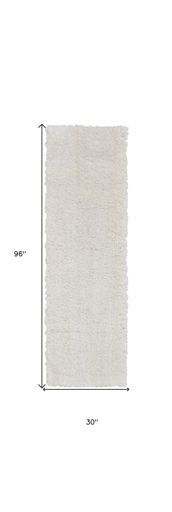 Homeroots 8' White Shag Power Loom Runner Rug White Polypropylene,Polyester 513446