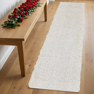 Homeroots 8' White Shag Power Loom Runner Rug White Polypropylene,Polyester 513446