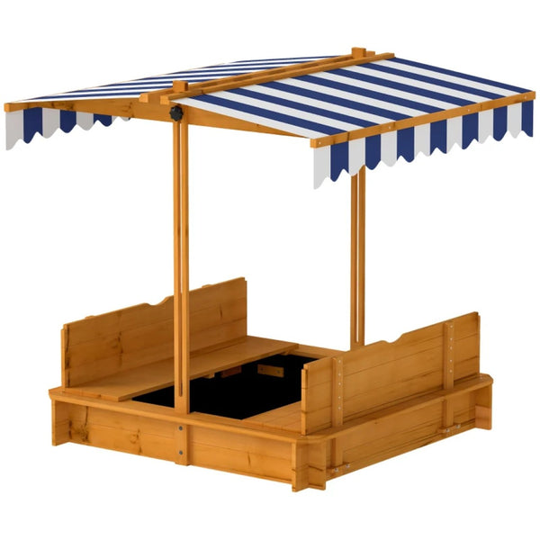 English Elm Kids Fir Wood Outdoor Sandbox with Canopy Shade Cover and Two Removable Benches T3971P438652