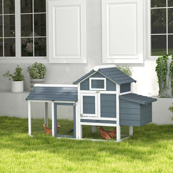 English Elm Pawhut Solid Fir Backyard Chicken Coop with Nesting Box Run and Sliding Tray White W2225P229286