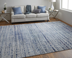 HomeRoots 10' Blue and Ivory Abstract Area Rug - Stain Resistant, Durable Design for High-Traffic Spaces 10' X 14' 513454