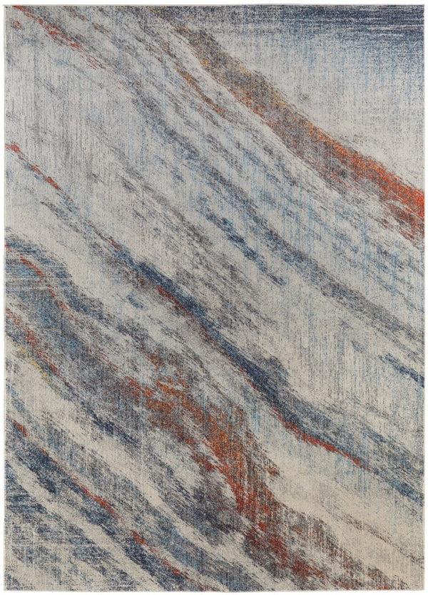 HomeRoots 10' Abstract Area Rug in Ivory, Orange & Blue - Stain Resistant, Modern Design for Stylish Spaces 10' X 14' 513465