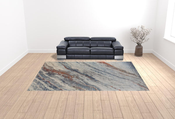 HomeRoots 10' Abstract Area Rug in Ivory, Orange & Blue - Stain Resistant, Modern Design for Stylish Spaces 10' X 14' 513465