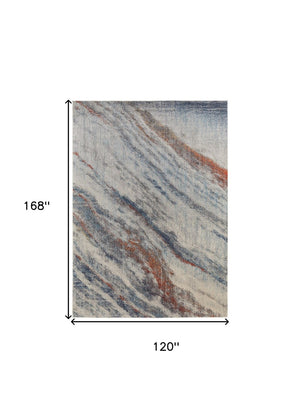 HomeRoots 10' Abstract Area Rug in Ivory, Orange & Blue - Stain Resistant, Modern Design for Stylish Spaces 10' X 14' 513465
