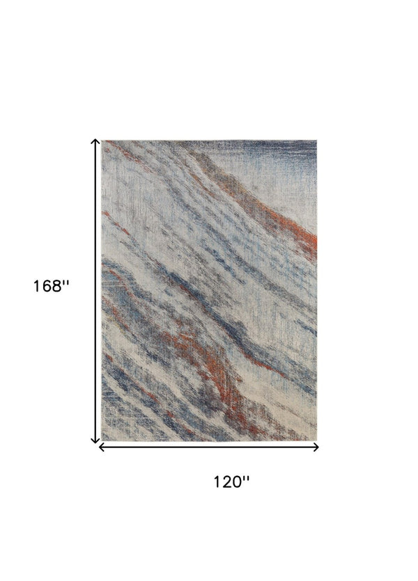 HomeRoots 10' Abstract Area Rug in Ivory, Orange & Blue - Stain Resistant, Modern Design for Stylish Spaces 10' X 14' 513465