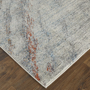 HomeRoots 10' Abstract Area Rug in Ivory, Orange & Blue - Stain Resistant, Modern Design for Stylish Spaces 10' X 14' 513465