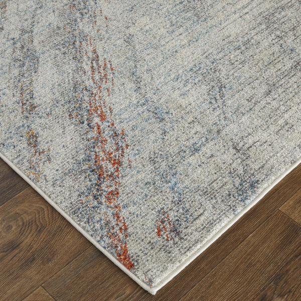 HomeRoots 10' Abstract Area Rug in Ivory, Orange & Blue - Stain Resistant, Modern Design for Stylish Spaces 10' X 14' 513465