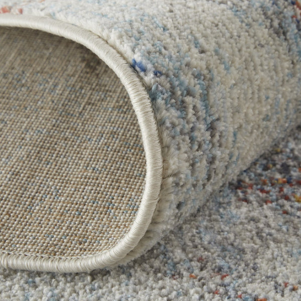 HomeRoots 10' Abstract Area Rug in Ivory, Orange & Blue - Stain Resistant, Modern Design for Stylish Spaces 10' X 14' 513465