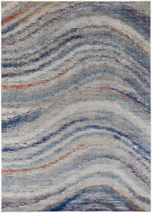 HomeRoots 7' Blue and Gray Abstract Area Rug - Durable, Stain-Resistant Power Loom Design with Non-Skid Backing 7' X 10' 513473