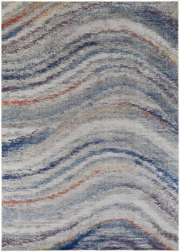 HomeRoots 7' Blue and Gray Abstract Area Rug - Durable, Stain-Resistant Power Loom Design with Non-Skid Backing 7' X 10' 513473
