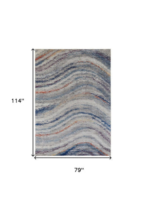 HomeRoots 7' Blue and Gray Abstract Area Rug - Durable, Stain-Resistant Power Loom Design with Non-Skid Backing 7' X 10' 513473