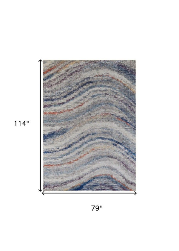 HomeRoots 7' Blue and Gray Abstract Area Rug - Durable, Stain-Resistant Power Loom Design with Non-Skid Backing 7' X 10' 513473