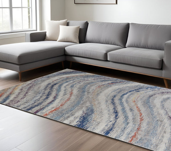 HomeRoots 7' Blue and Gray Abstract Area Rug - Durable, Stain-Resistant Power Loom Design with Non-Skid Backing 7' X 10' 513473
