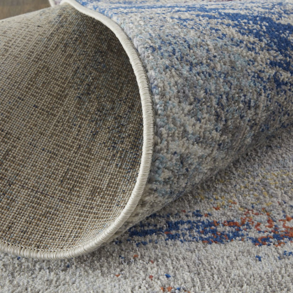 HomeRoots 7' Blue and Gray Abstract Area Rug - Durable, Stain-Resistant Power Loom Design with Non-Skid Backing 7' X 10' 513473