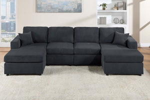 English Elm Modern Corduroy Three Piece Sectional Sofa with Chaise for Contemporary Living Rooms Black B011S02187