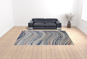 HomeRoots 7' Blue and Gray Abstract Area Rug - Durable, Stain-Resistant Power Loom Design with Non-Skid Backing 10' X 14' 513476